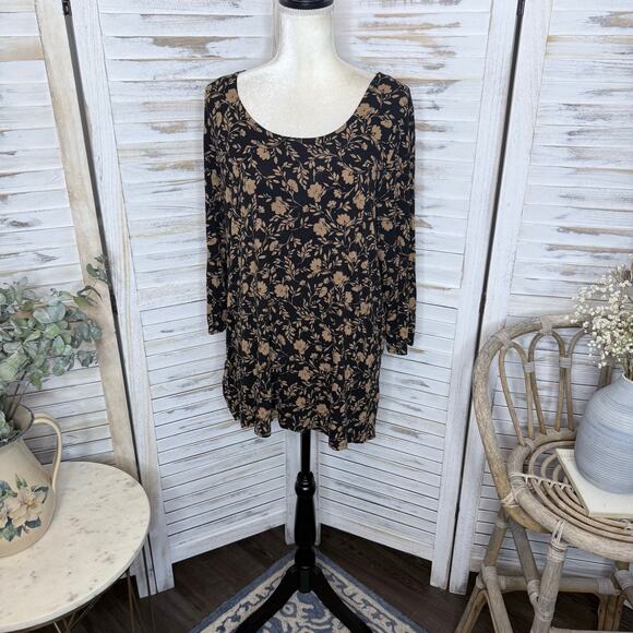 J. JILL WEAREVER COLLECTION Women's Size L Printed Floral Tunic Top Black Brown - Picture 3 of 14